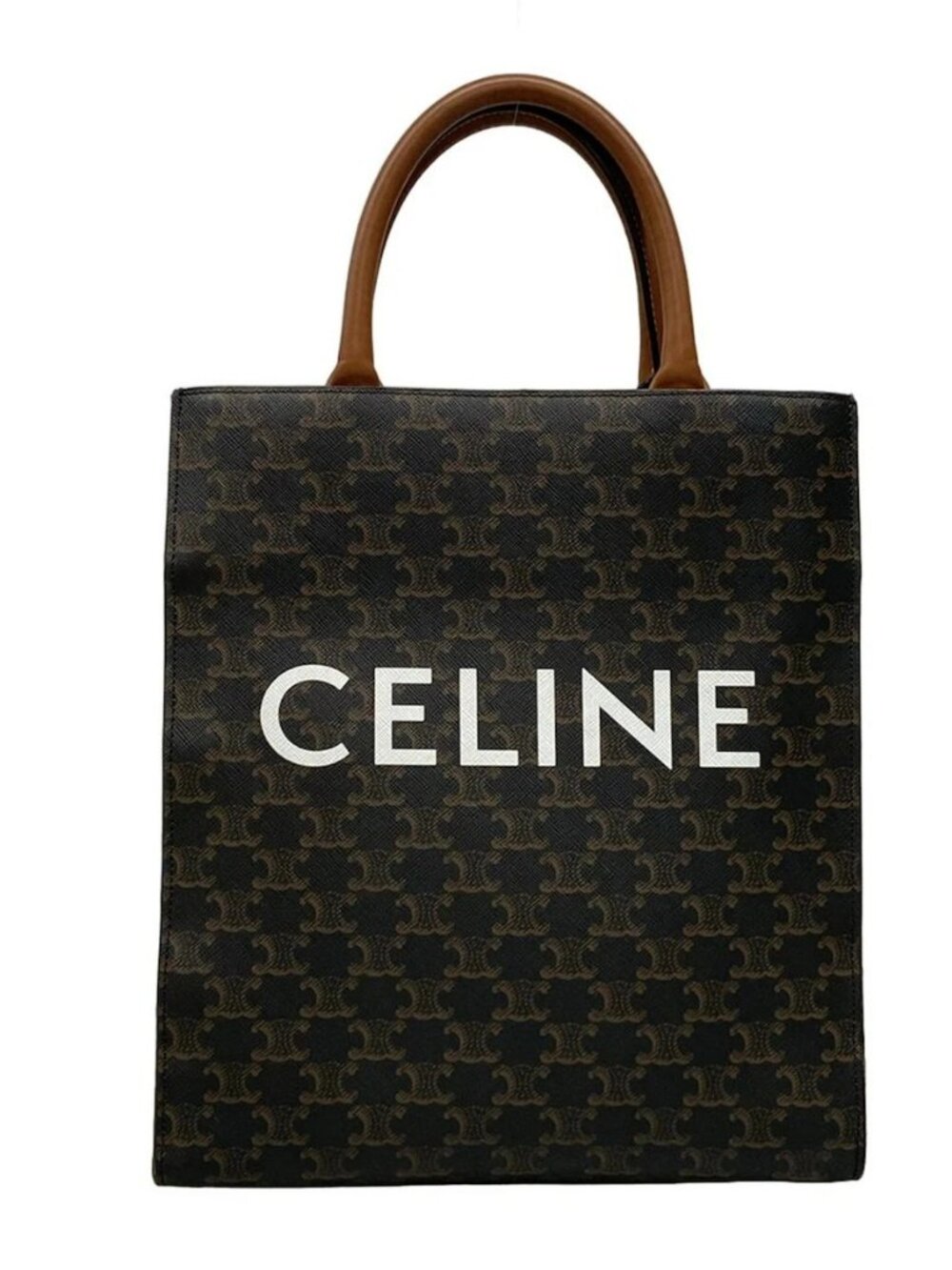 CELINE Small Vertical Cabas - Black Brown Triomphe Canvas Calf Skin Tote Bag